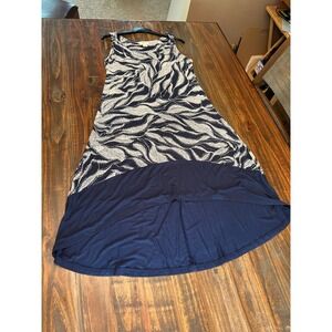 Style & Co Maxi Dress Sleeveless High Low‎ Navy Blue White Print Medium